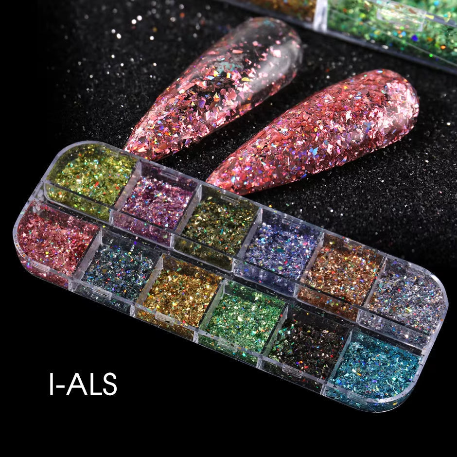 Holographic nail powder set for chrome nails