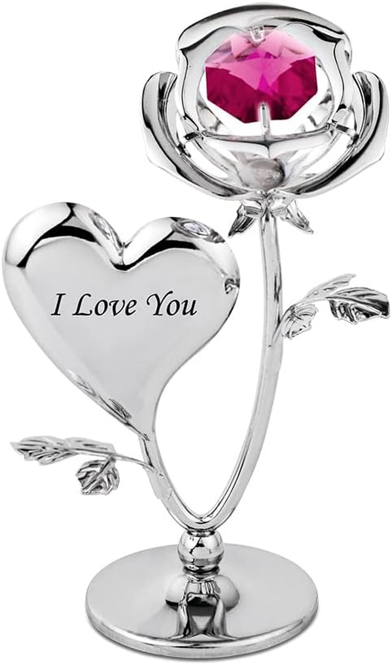 Elegant Crystal Rose & Heart Figurine - Stunning Red Mini Rose Ornament for Valentine's Day, Anniversaries, Birthdays & Christmas Gifts