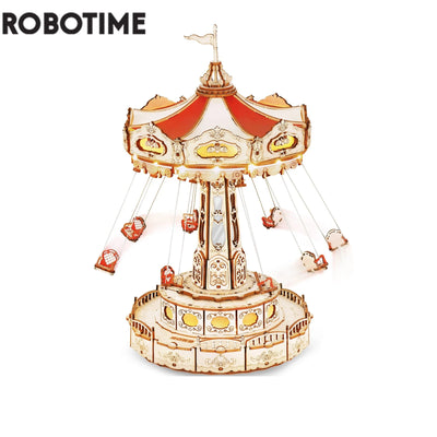 Rokr Swing Ride DIY Music Box - Amusement Park Series 3D Wooden Puzzle for Kids and Adults, Easy Assembly Gift