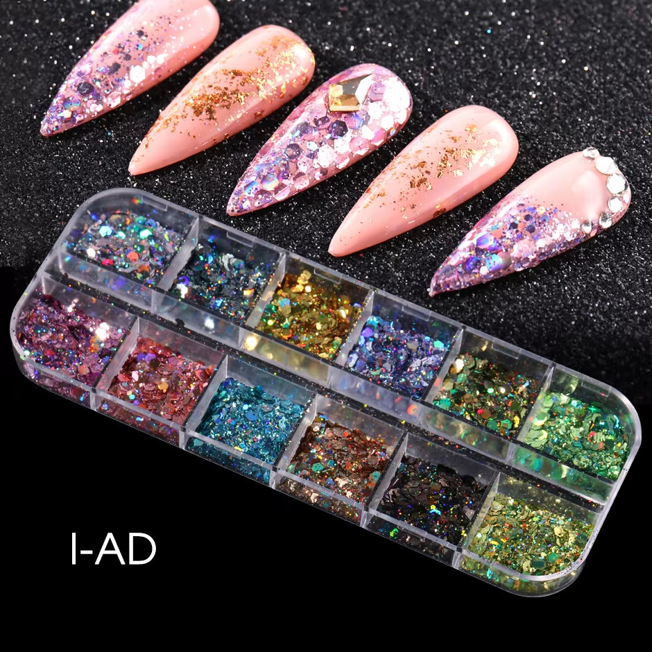 Holographic nail powder set for chrome nails