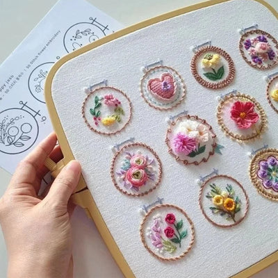 Flower Embroidery Starter Kit: DIY Cross Stitch Set for Beginners - Plant Sewing Art Craft for Home Decor