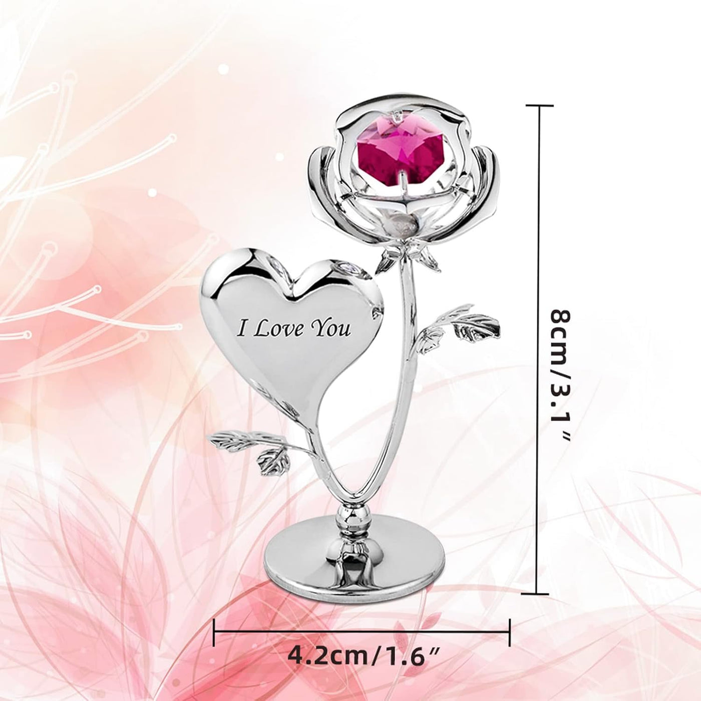 Elegant Crystal Rose & Heart Figurine - Stunning Red Mini Rose Ornament for Valentine's Day, Anniversaries, Birthdays & Christmas Gifts