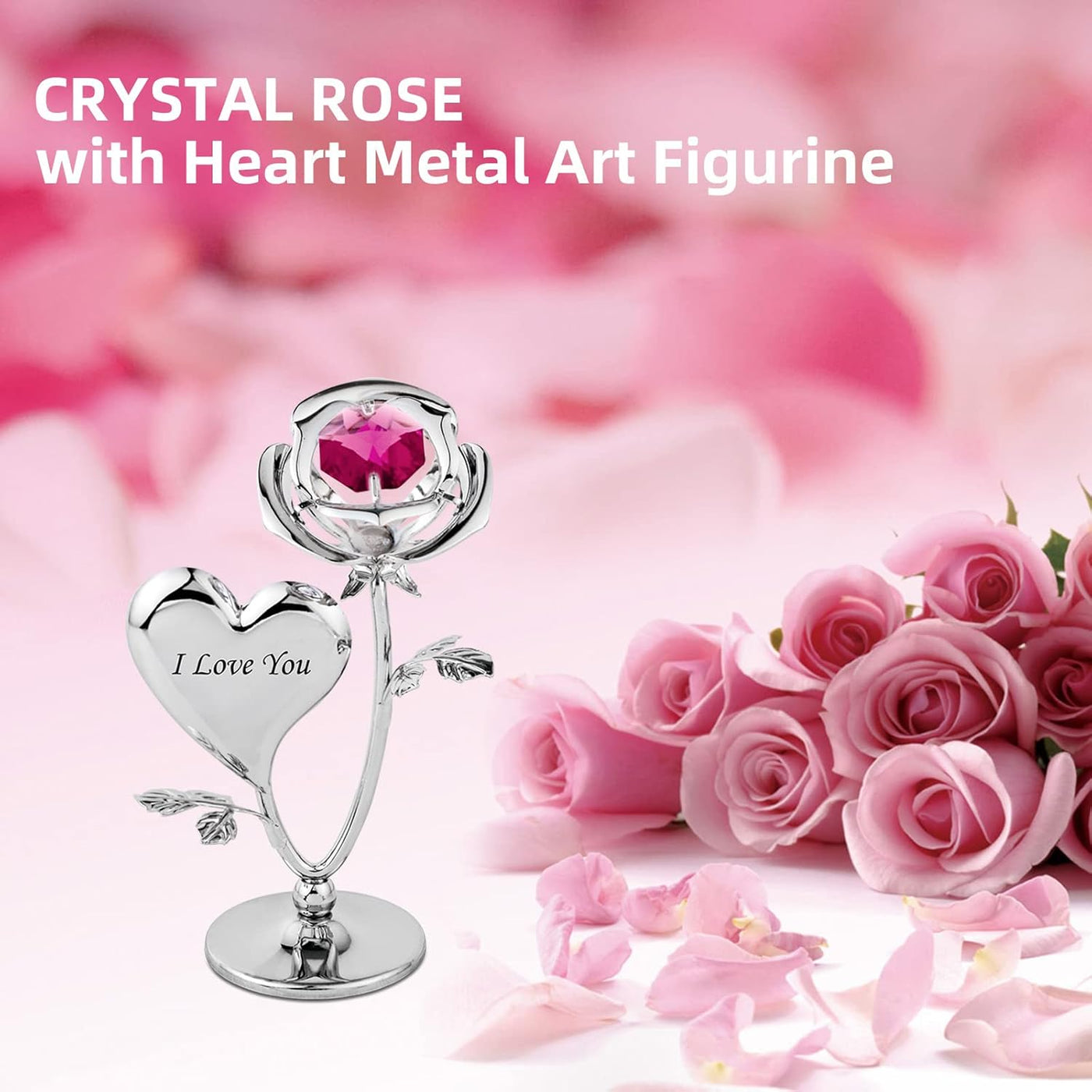 Elegant Crystal Rose & Heart Figurine - Stunning Red Mini Rose Ornament for Valentine's Day, Anniversaries, Birthdays & Christmas Gifts