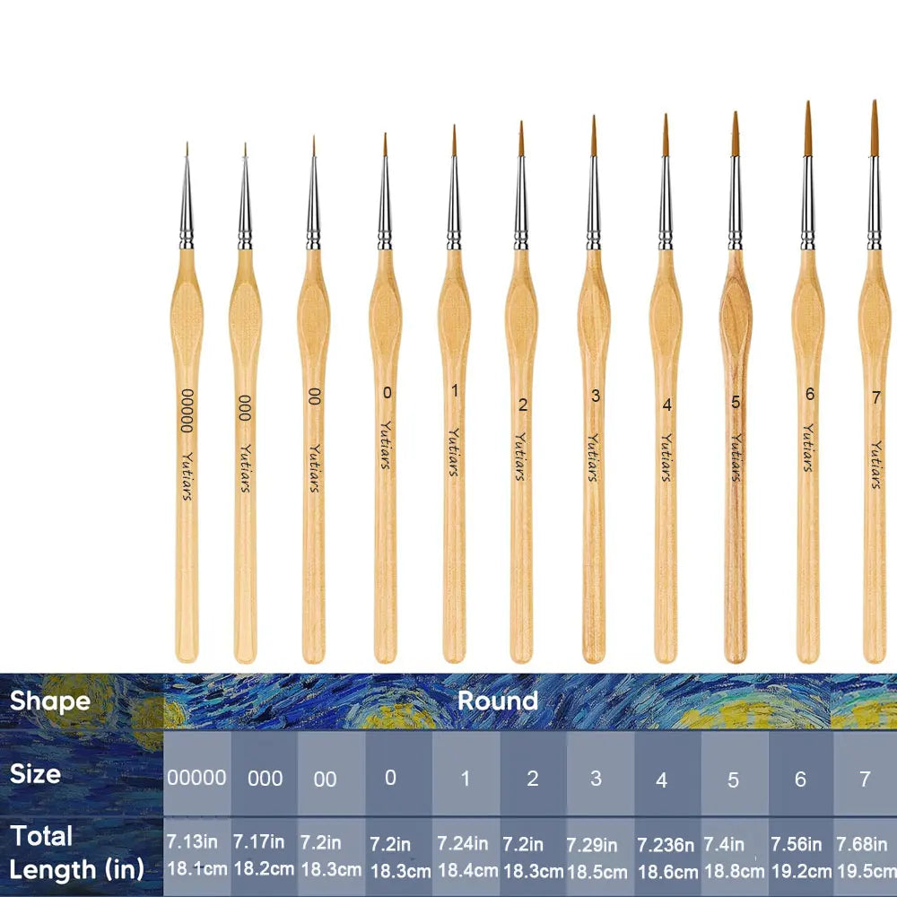 11-Piece Mini Detail Paint Brush Set for Watercolor, Oil & Crafting