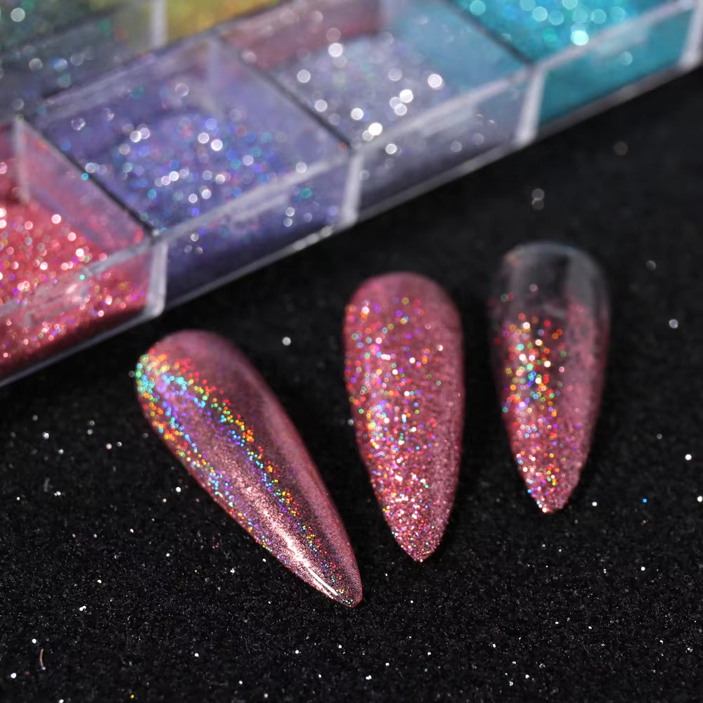 Holographic nail powder set for chrome nails