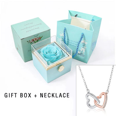 Eternal Rose Jewelry Box with Heart Necklace for Mother's Day - Rotating Flower Gift Packaging