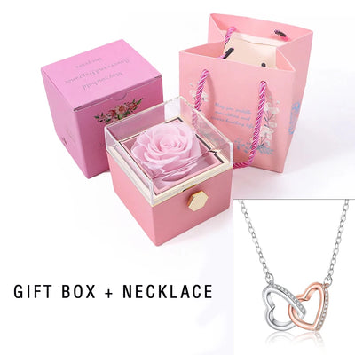 Eternal Rose Jewelry Box with Heart Necklace for Mother's Day - Rotating Flower Gift Packaging