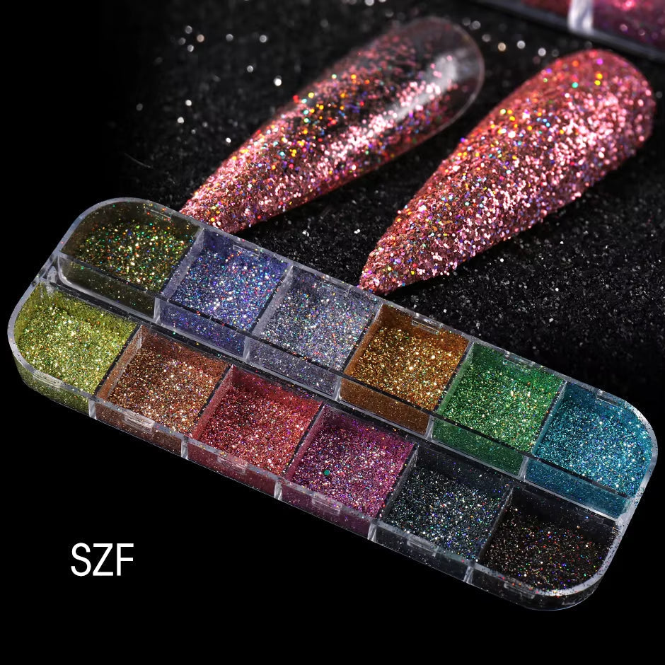 Holographic nail powder set for chrome nails