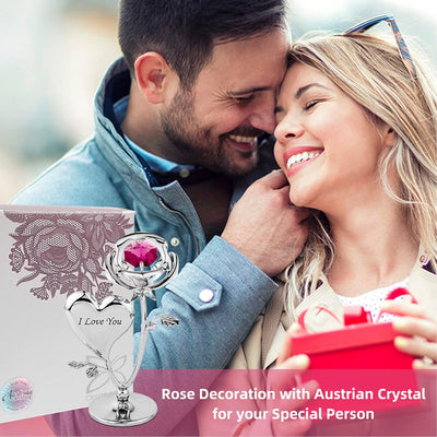 Elegant Crystal Rose & Heart Figurine - Stunning Red Mini Rose Ornament for Valentine's Day, Anniversaries, Birthdays & Christmas Gifts