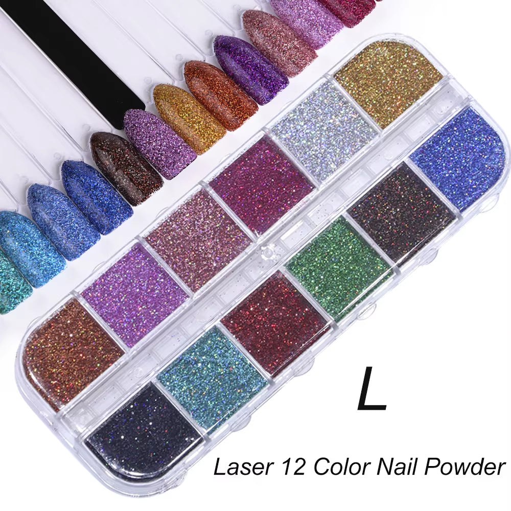 Holographic nail powder set for chrome nails