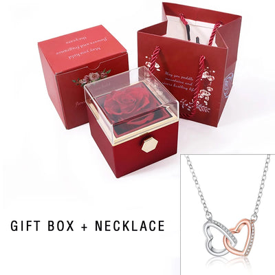 Eternal Rose Jewelry Box with Heart Necklace for Mother's Day - Rotating Flower Gift Packaging