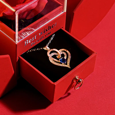 Eternal Rose Gift Box with Heart-Shaped Shiny Diamond Necklace Pendant Jewelry Set for Weddings and Birthdays