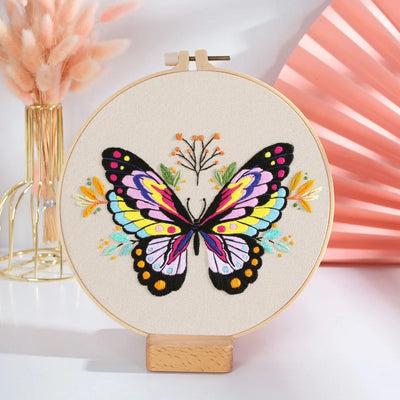 Beginner's DIY Embroidery Kit - Butterfly Pattern Cross Stitch Set with Needlework Hoop for Handmade Sewing Art Crafts