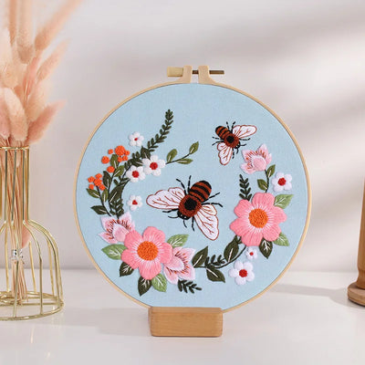 Beginner's DIY Embroidery Kit - Butterfly Pattern Cross Stitch Set with Needlework Hoop for Handmade Sewing Art Crafts