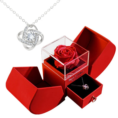 Eternal Rose Gift Box with Heart-Shaped Shiny Diamond Necklace Pendant Jewelry Set for Weddings and Birthdays