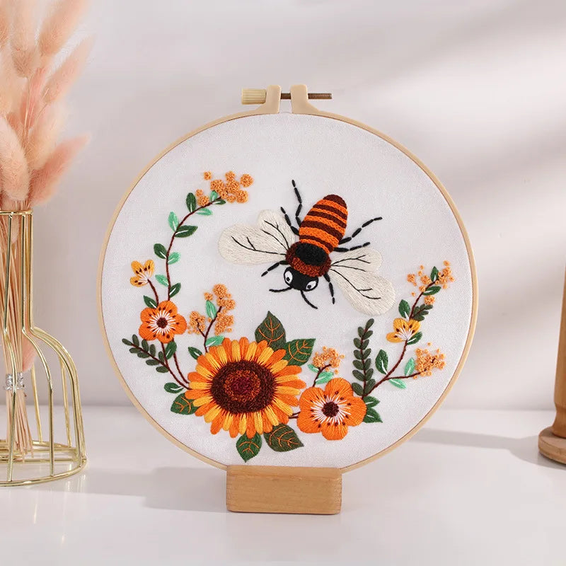 Beginner's DIY Embroidery Kit - Butterfly Pattern Cross Stitch Set with Needlework Hoop for Handmade Sewing Art Crafts