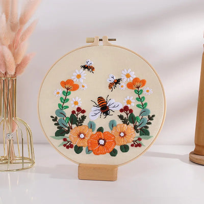 Beginner's DIY Embroidery Kit - Butterfly Pattern Cross Stitch Set with Needlework Hoop for Handmade Sewing Art Crafts