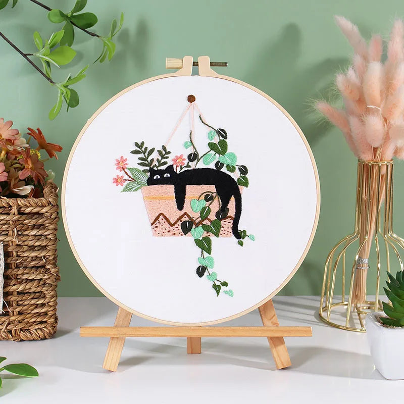 Beginner's DIY Embroidery Kit - Butterfly Pattern Cross Stitch Set with Needlework Hoop for Handmade Sewing Art Crafts