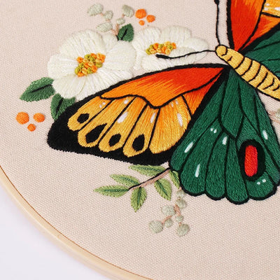 Beginner's DIY Embroidery Kit - Butterfly Pattern Cross Stitch Set with Needlework Hoop for Handmade Sewing Art Crafts