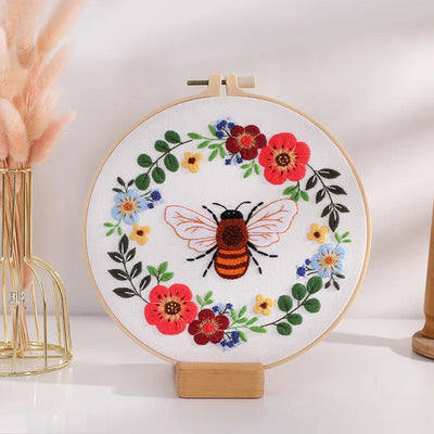 Beginner's DIY Embroidery Kit - Butterfly Pattern Cross Stitch Set with Needlework Hoop for Handmade Sewing Art Crafts