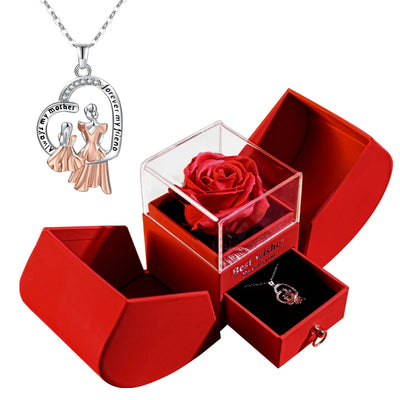 Eternal Rose Gift Box with Heart-Shaped Shiny Diamond Necklace Pendant Jewelry Set for Weddings and Birthdays