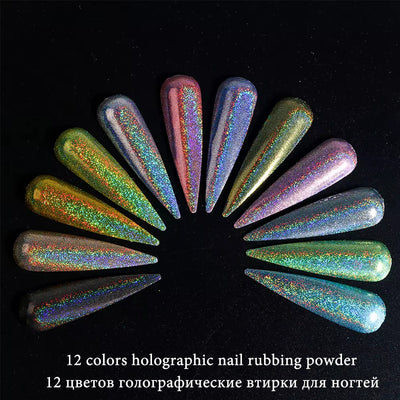 Holographic nail powder set for chrome nails