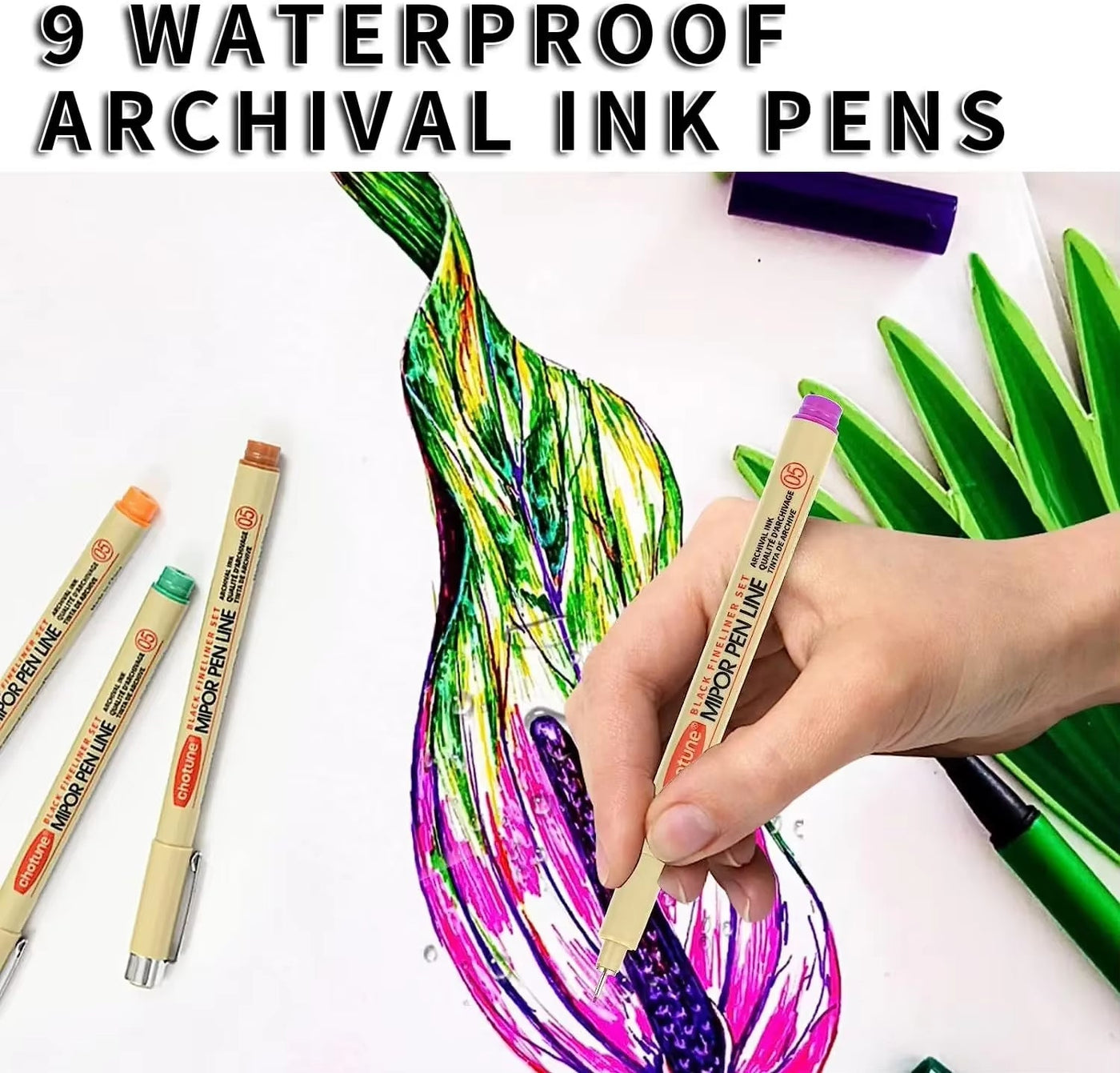 9-Color Dual-Tip Waterproof Pen Set – Ideal for Art, Craft, and DIY Projects