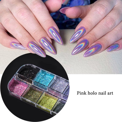 Holographic nail powder set for chrome nails