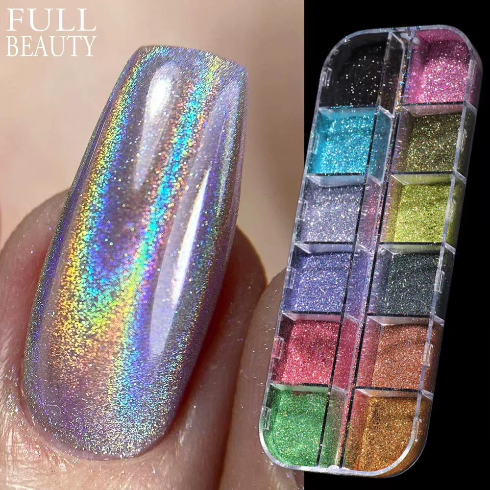 Holographic nail powder set for chrome nails