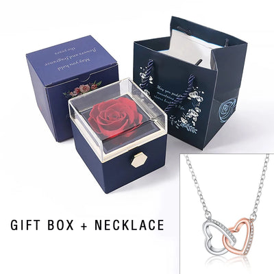 Eternal Rose Jewelry Box with Heart Necklace for Mother's Day - Rotating Flower Gift Packaging